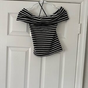 Anthropologie Black and White Off the Shoulder Tank Top